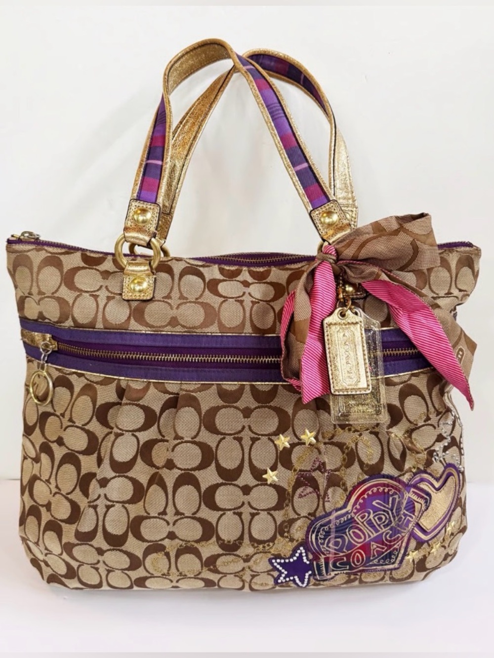 Coach Poppy Tartan Plaid Glam Tote and Wallet- Great Condition